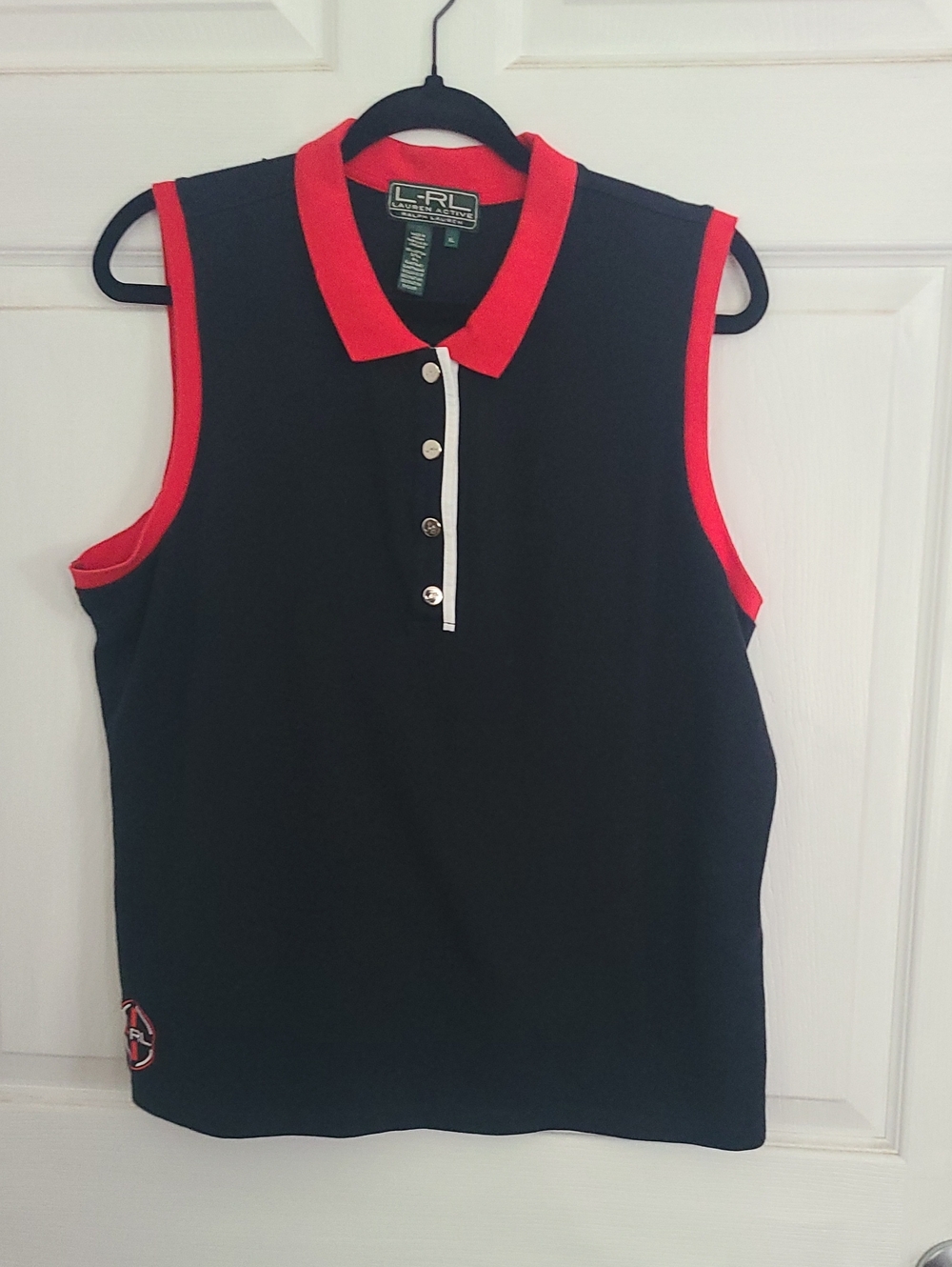 Ralph Lauren Black Sleeveless Polo with Red Trim